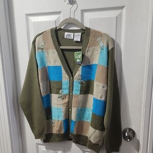 Womens Golf Cardigan Sweater Large Embroidered Tabi Button Up New With Tags